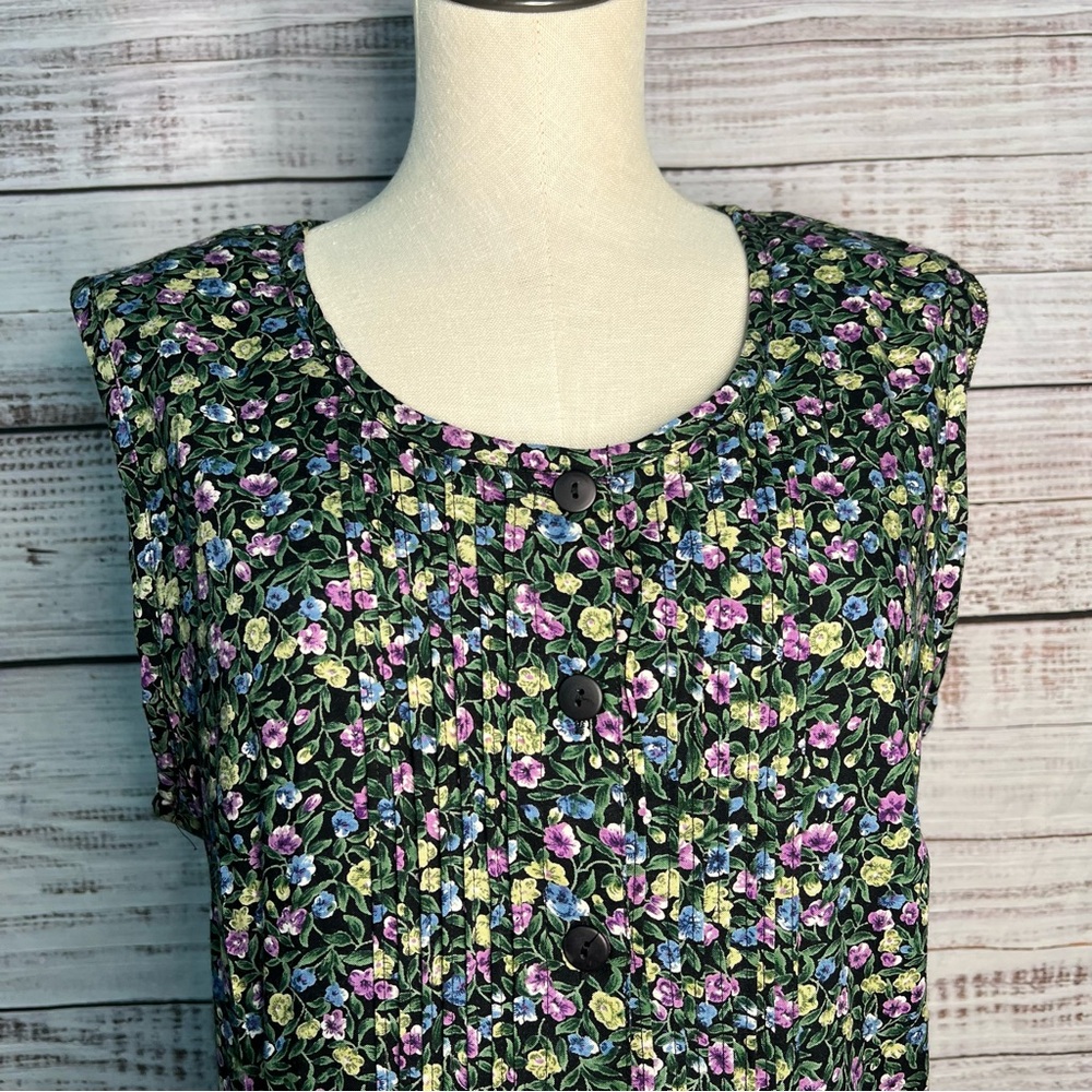 Vintage 90s Fashion Bug 14/16 1X Rayon Floral Dress Sleeveless Button Down Y2K - Picture 5 of 9